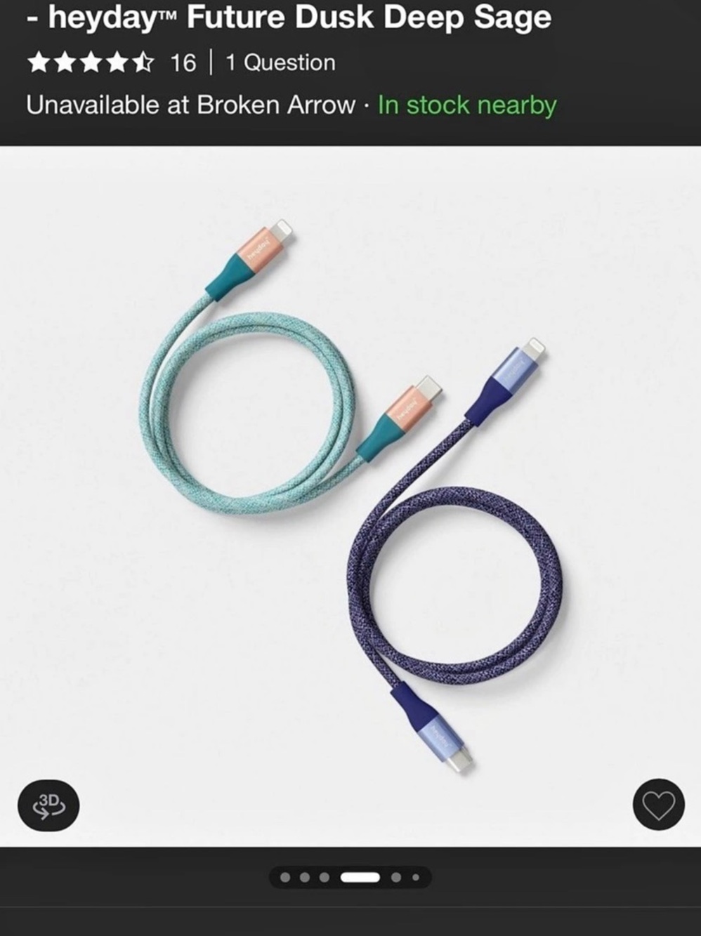 heyday 4ft USB-C to Lightning Braided Cable 2pk 2-Pack Blue & Purple NWT
